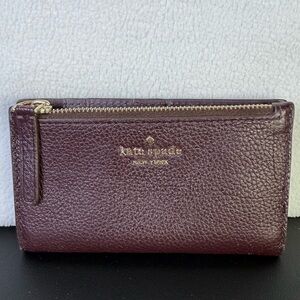 Kate Spade Small Pebbled Leather Oxblood (Deep Burgundy Purple Undertone) Wallet